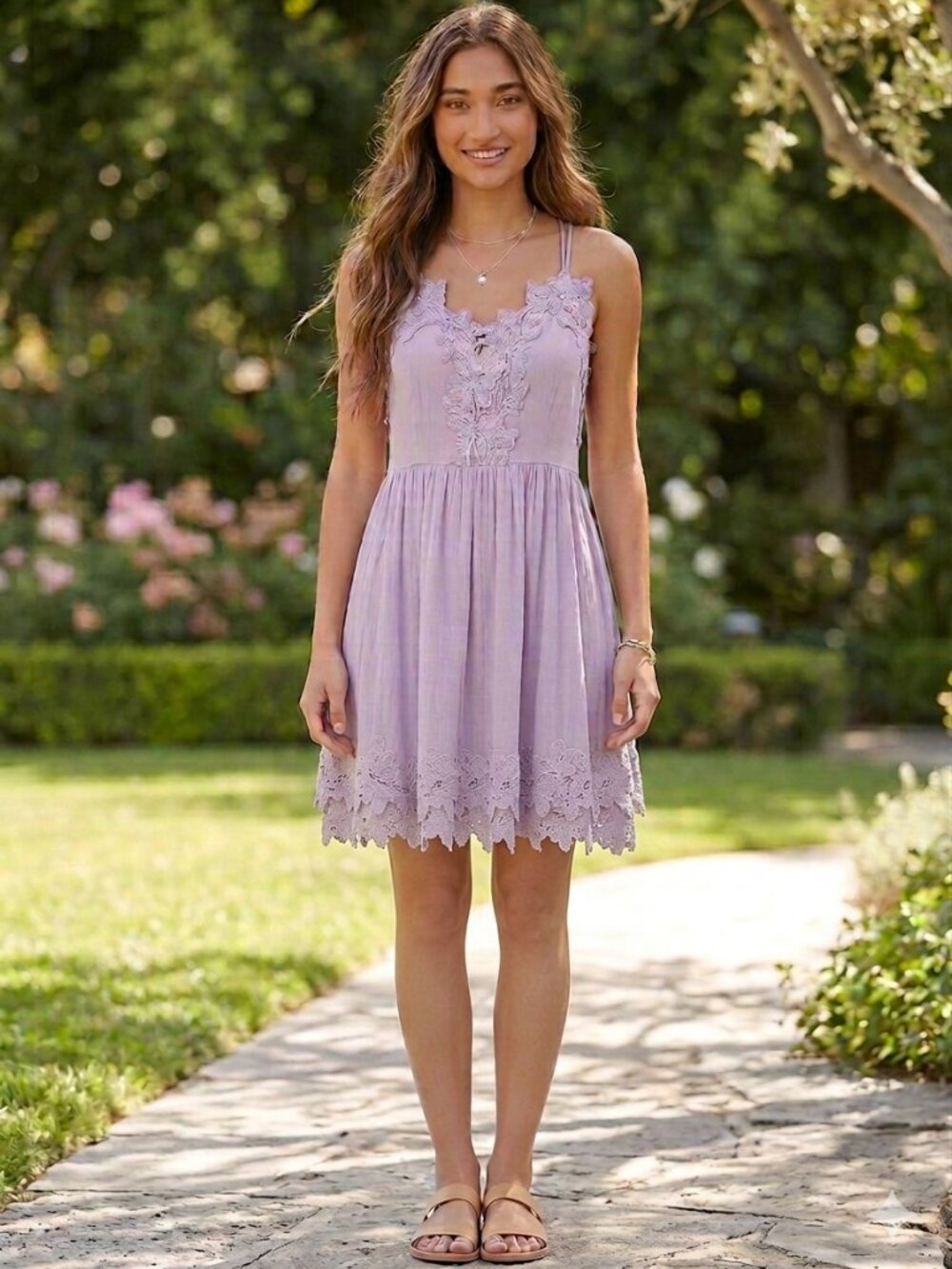 Sisters Of The Tribe Purple Lace Cami Mini Dress  Floral Details Size 12